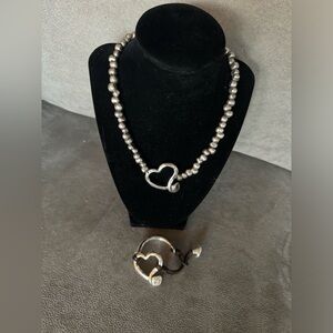 Uno de 50 silver plated HEART necklace + matching bracelet Leather